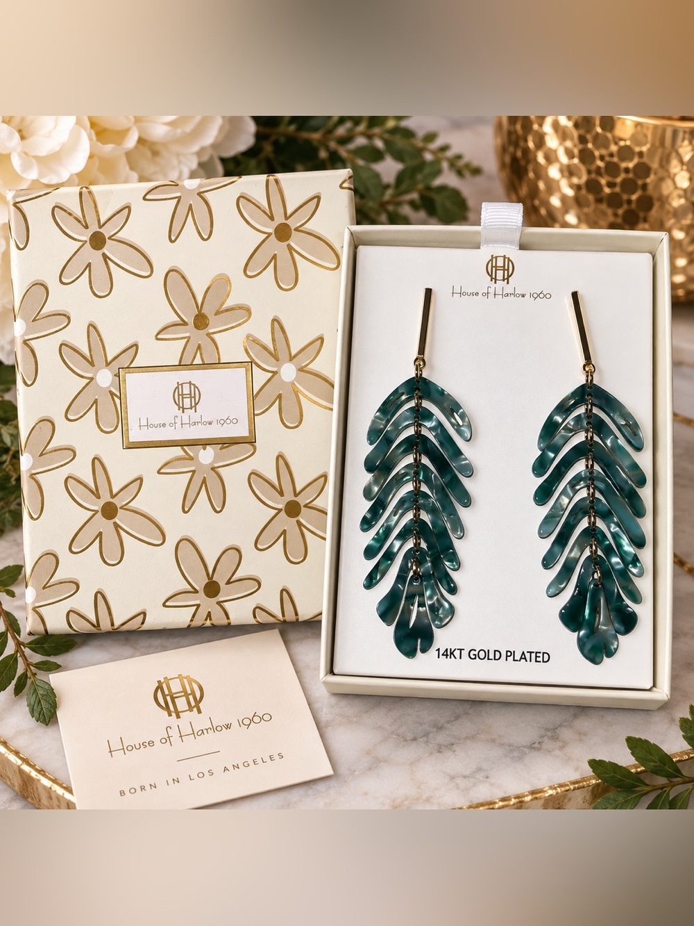 House of Harlow 1960 Statement Leaf Earrings – 14KT Gold Plated – NWT